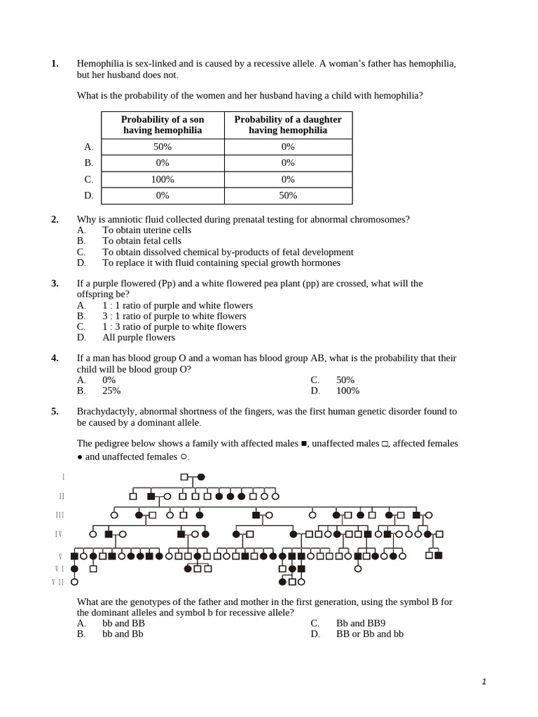Genetics Probability and Inheritance Quiz | PDF | Zygosity | Dominance ...