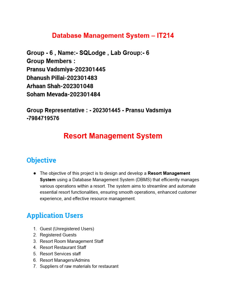 6 ResortManagementSystem | PDF | Business