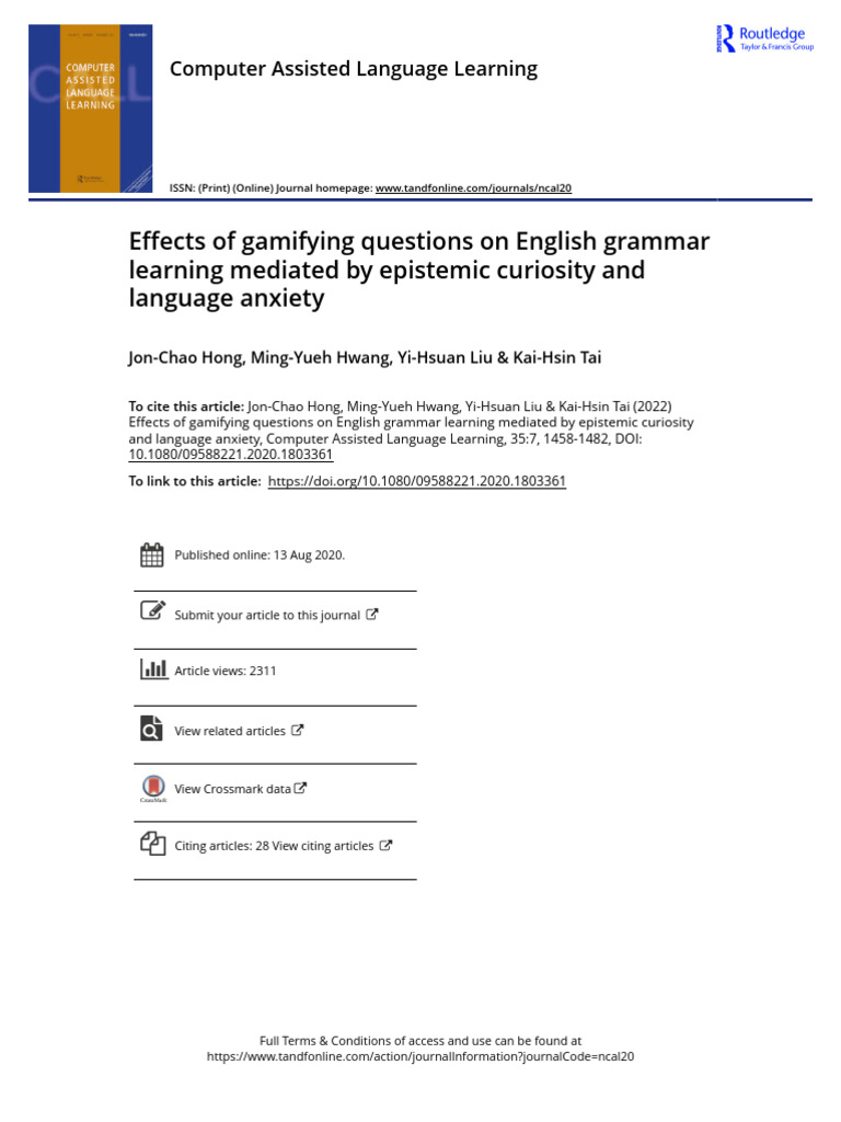 Effects of Gamifying Questions On English Grammar Learning Mediated by ...