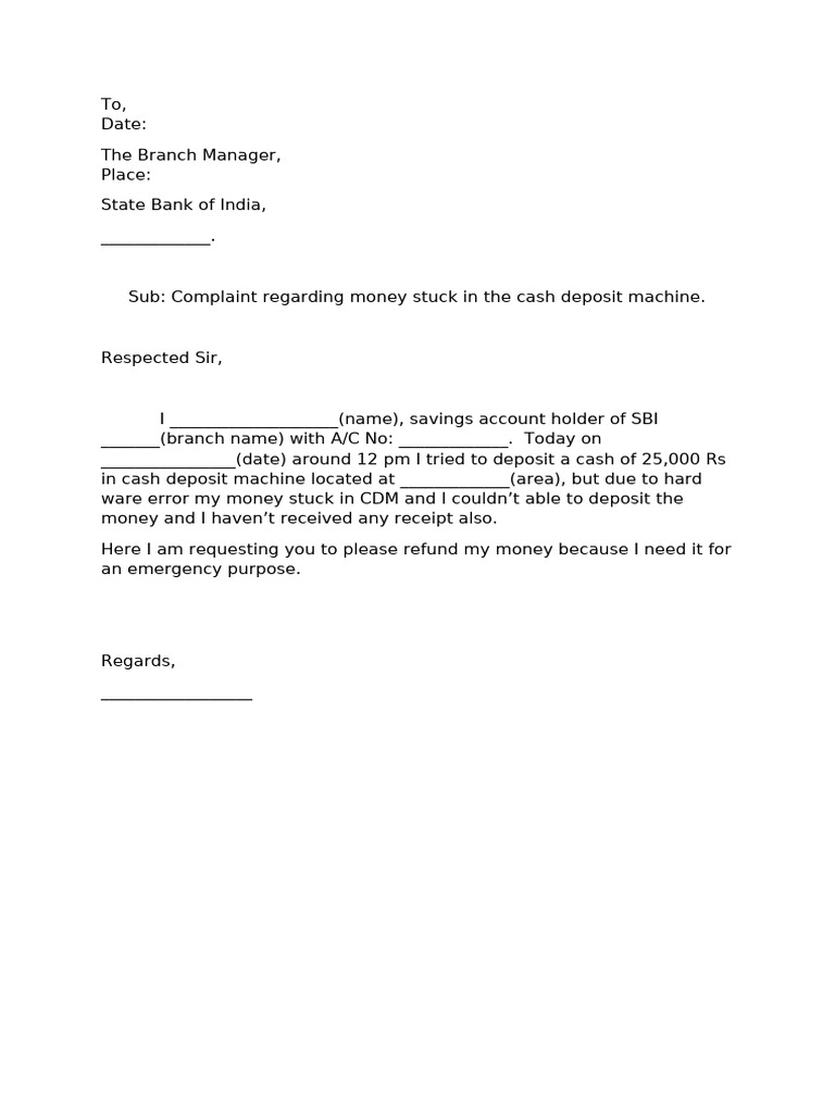 Complaint for Money Stuck in CDM | PDF