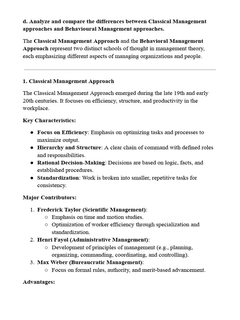 Classical vs. Behavioral Management Approaches | PDF | Motivation ...