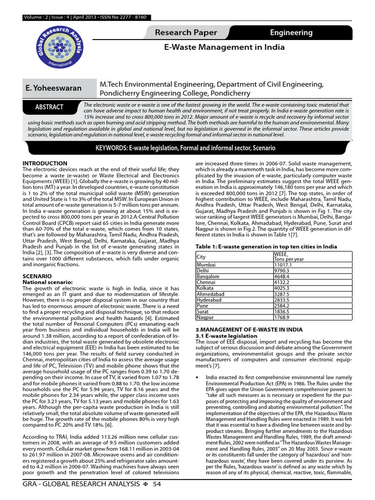 E-Waste Management Challenges in India | PDF | Electronic Waste | Waste