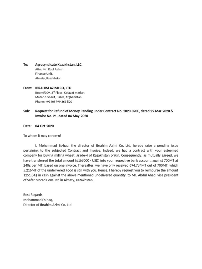 To Phoenix Global DMCC - From Ibrahim Azimi | PDF