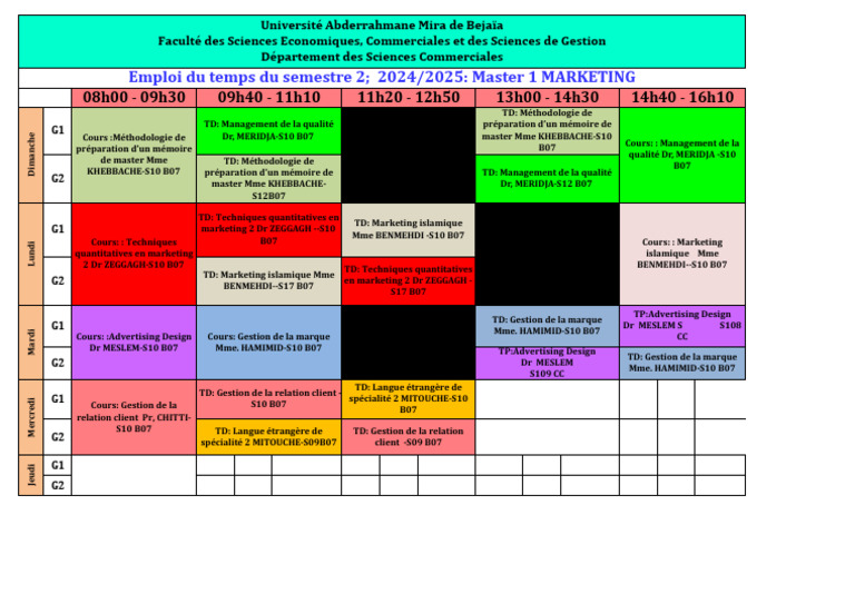 Emploi du temps Master 1 Marketing 2024/2025 | PDF | Architecture d ...