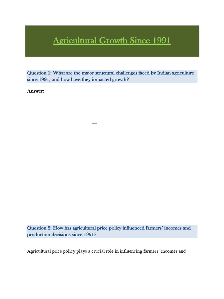 Challenges in Indian Agriculture Growth | PDF | Agriculture | Economic ...