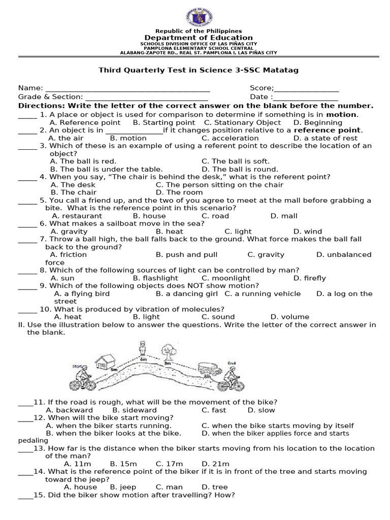 Science 3 Q3 Quarterly Test Pdf Force Fiber Optic Communication
