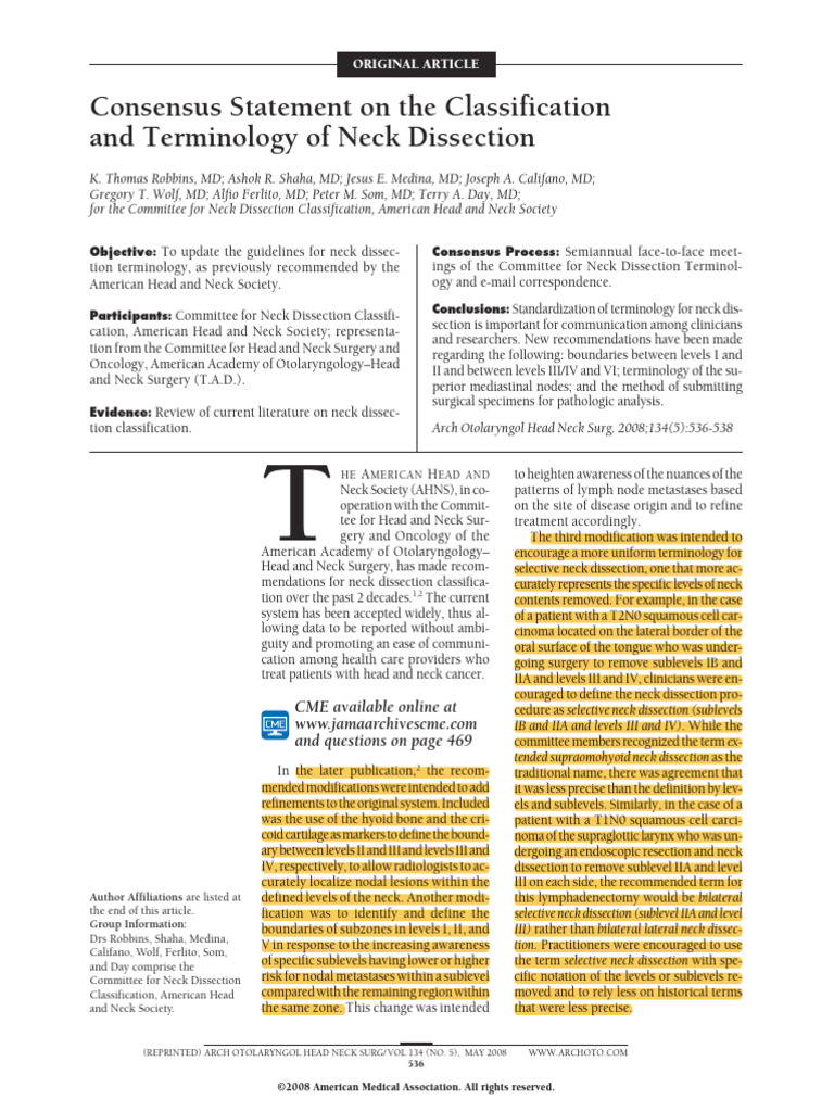 Neck Dissection Classification Update | PDF | Neck | Otorhinolaryngology