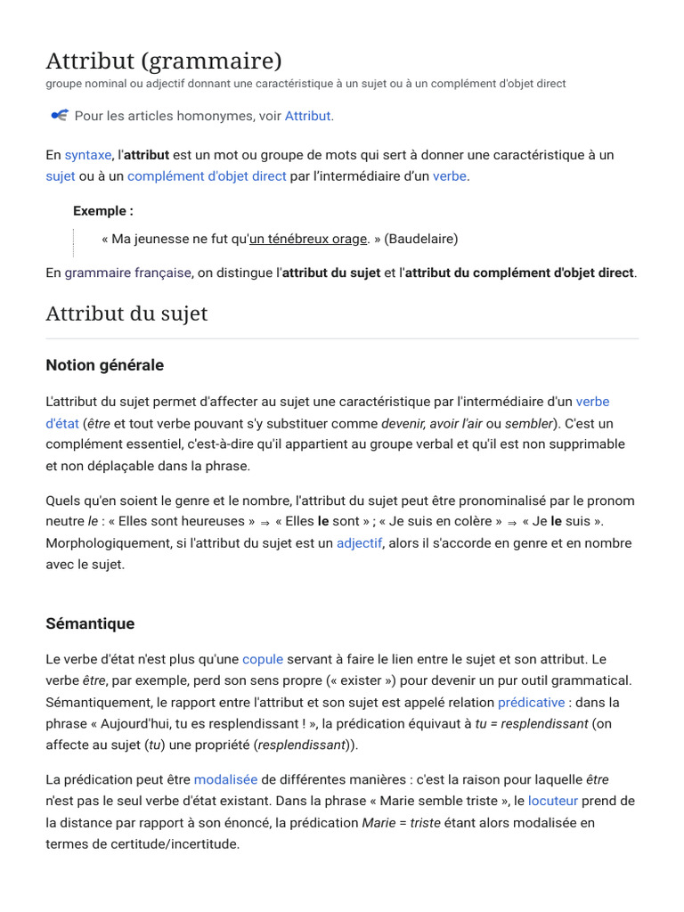 Définition de l'attribut en grammaire | PDF | Mécanique du langage ...