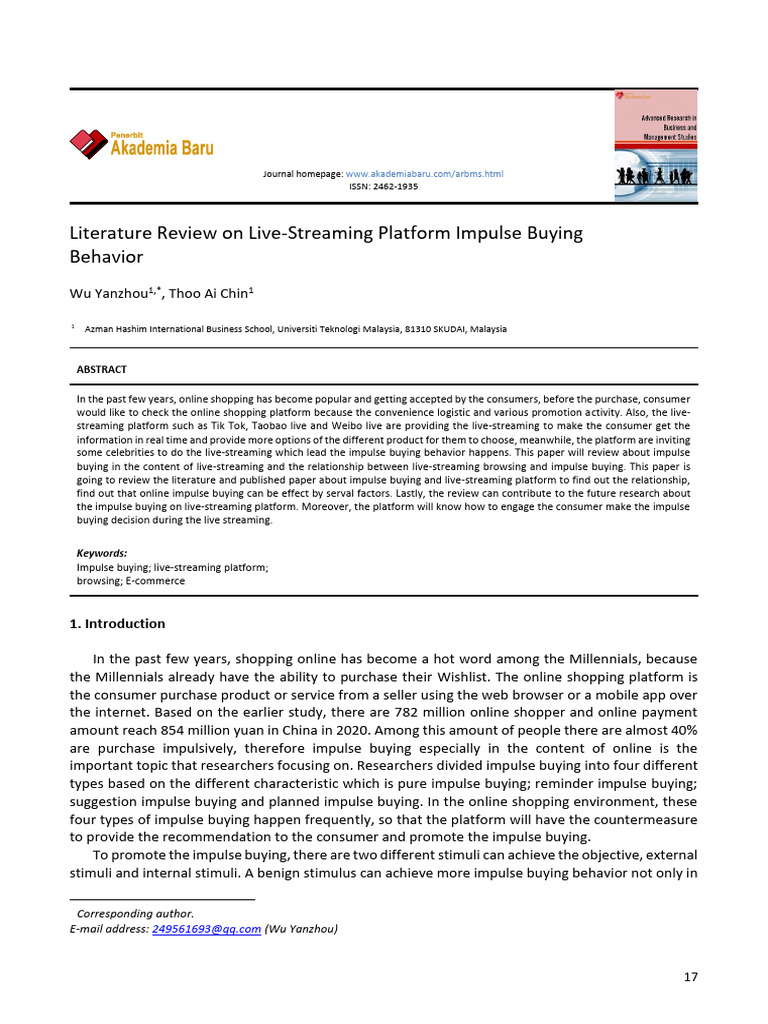 Impulse Buying in Live-Streaming E-commerce | PDF | Online Shopping ...