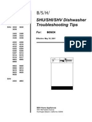 Bosch She Dishwasher Troubleshooting Dishwasher Printed