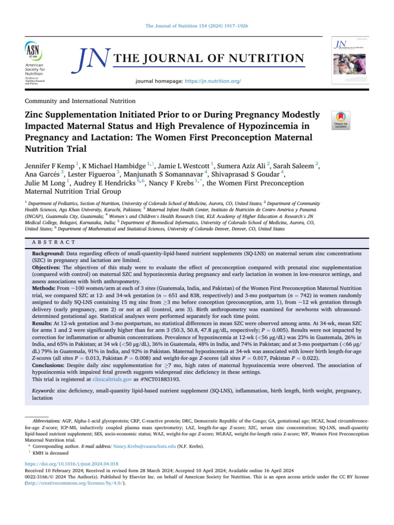 Zinc Supplementation Initiated Prior To or During Pregnancy Modestly ...