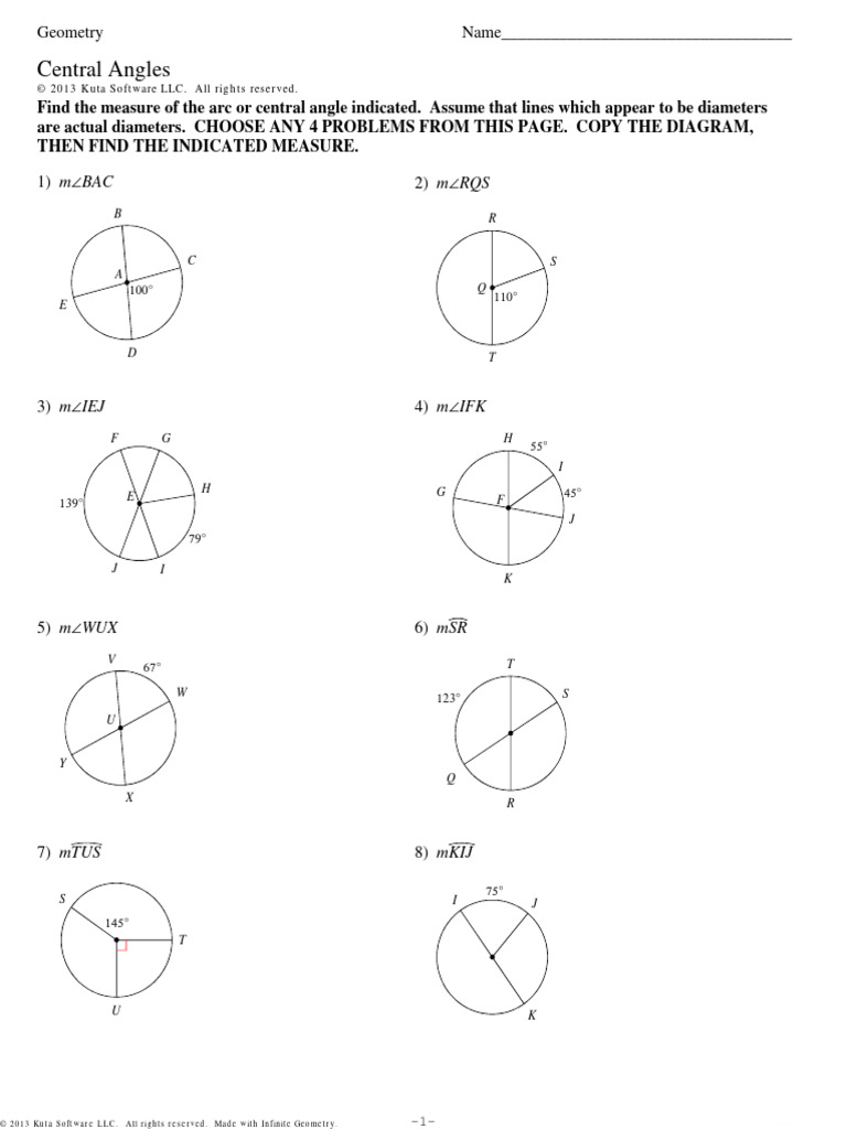 Central Angles Geometry Worksheet | PDF | Classical Geometry ...