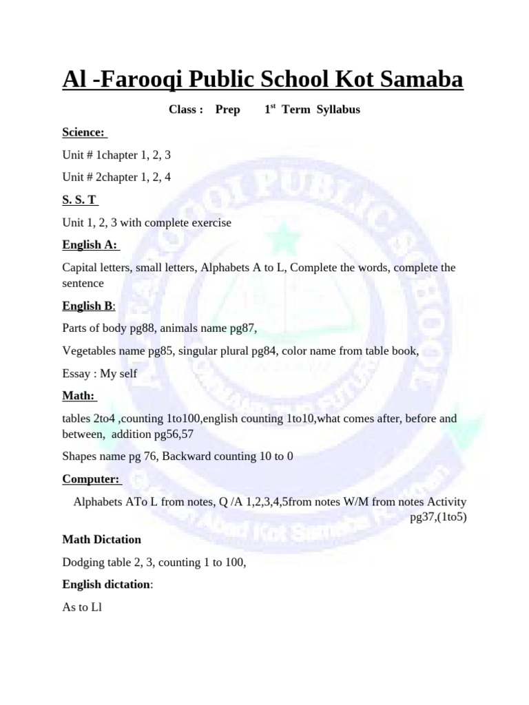 Class Prep First Term | PDF