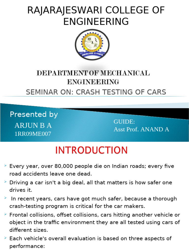 Crash Testing Seminar Overview | PDF | Airbag | Traffic Collision