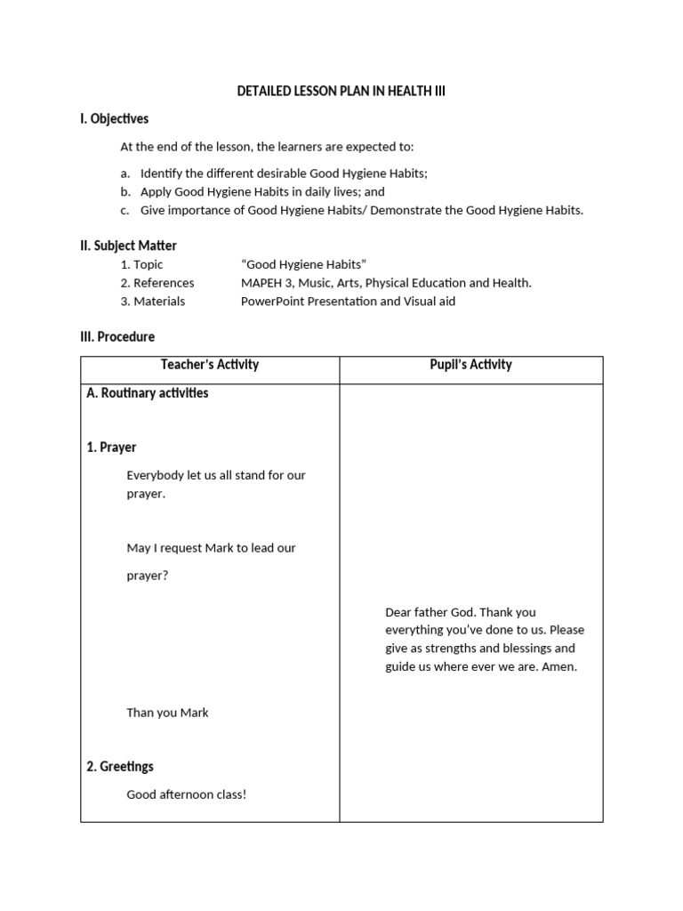 Detailed Lesson Plan in Health 3 | PDF | Hygiene | Nail (Anatomy)