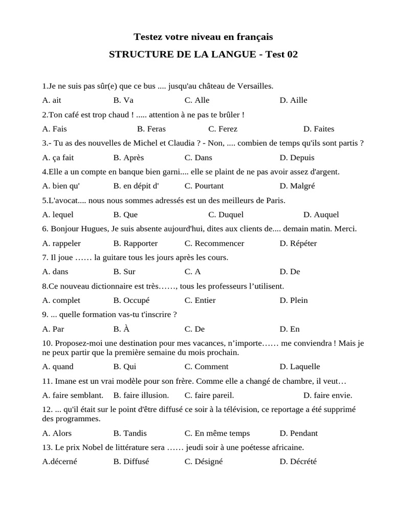 Test 02 : Évaluation en français | PDF