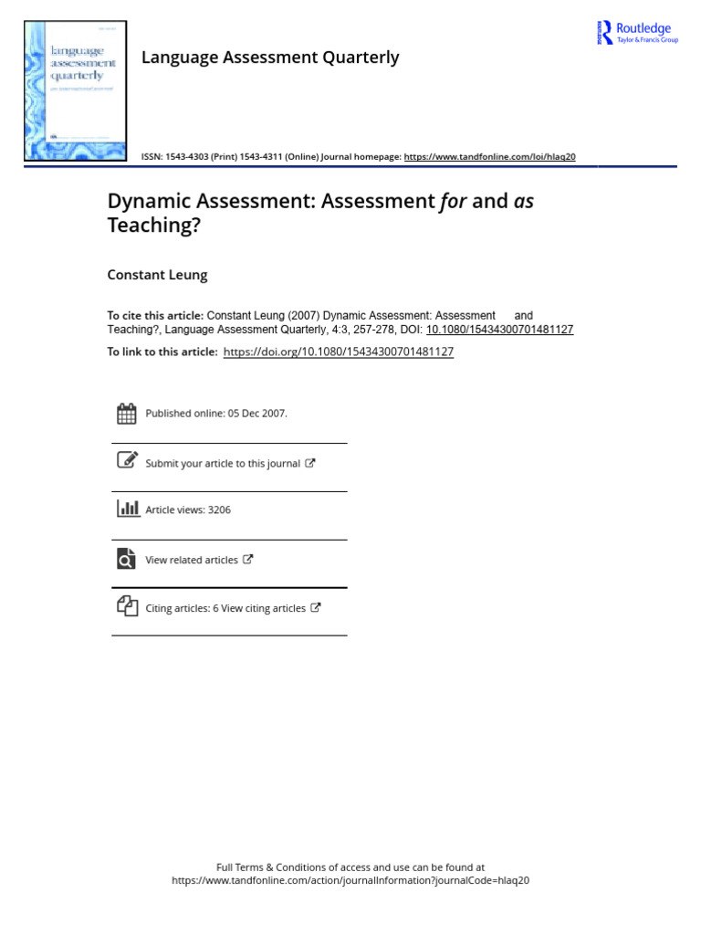 Dynamic Assessment Assessment For and As Teaching | PDF | Educational ...
