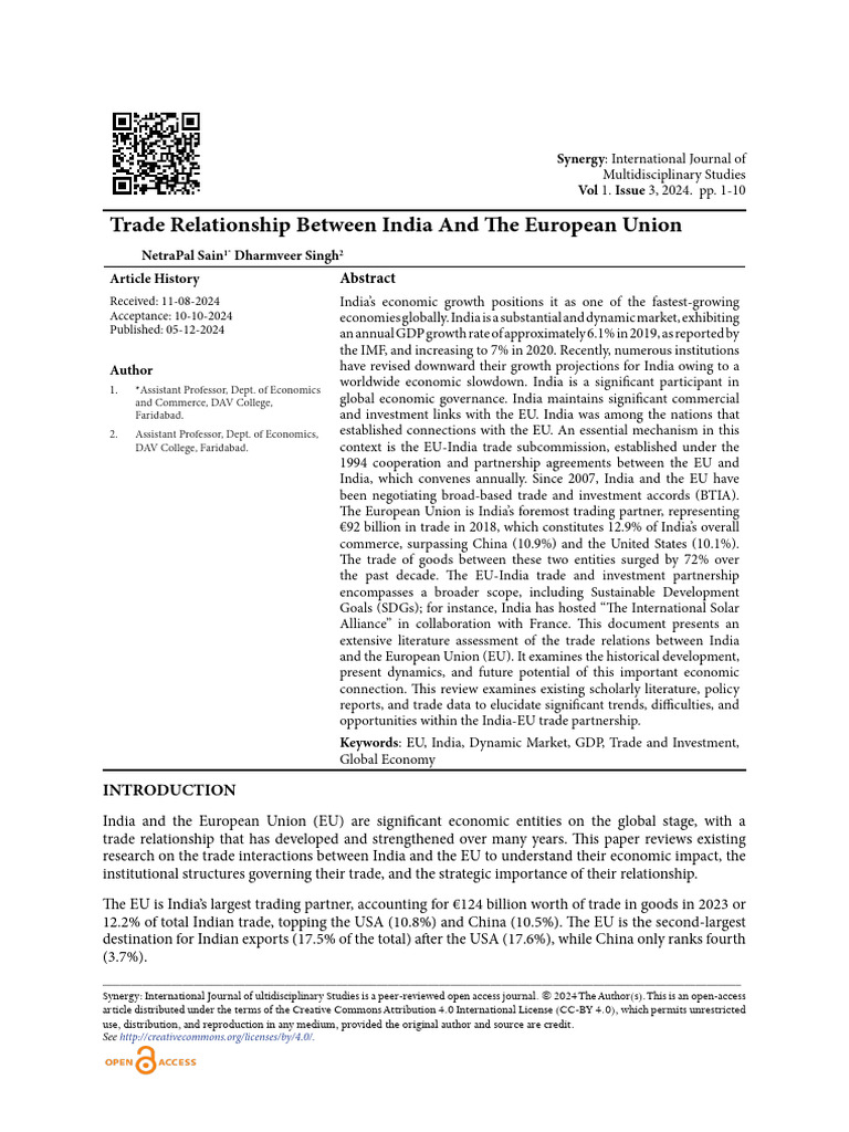 1. Trade Relationship Between India And The European Union | PDF ...