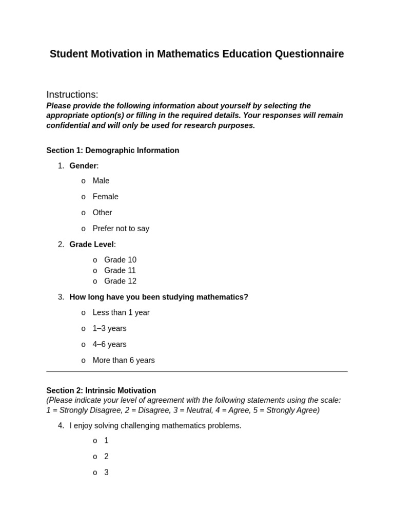 Mathematics Education Motivation Survey | PDF | Mathematics | Learning