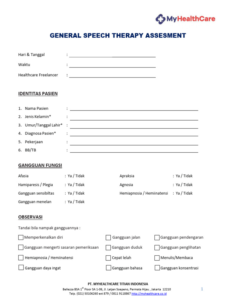 Formulir Penilaian Terapi Bicara | PDF