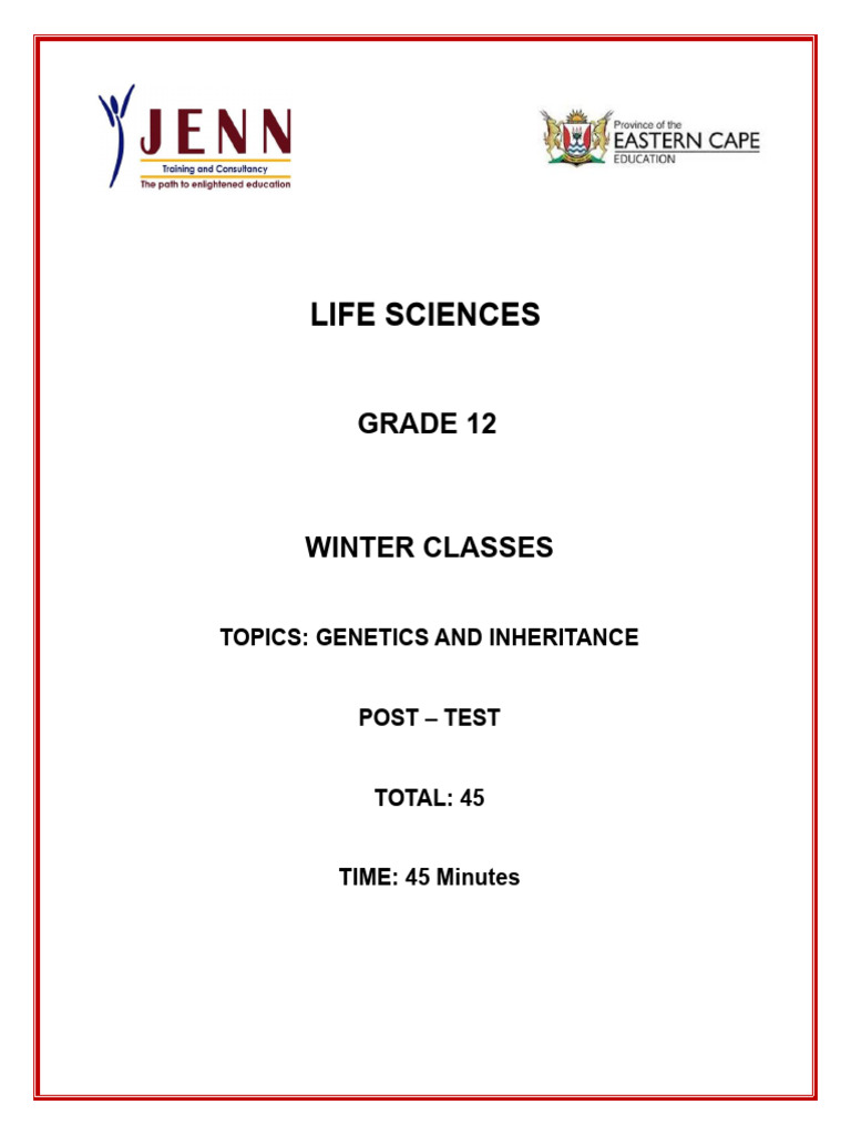 Grade 12 Genetics and Inheritance Test | PDF | Dominance (Genetics ...