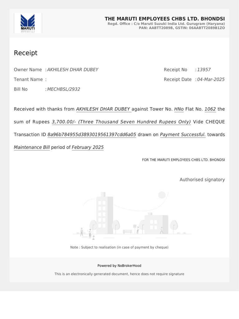 Maruti Employees CHBS Receipt 13957 | PDF
