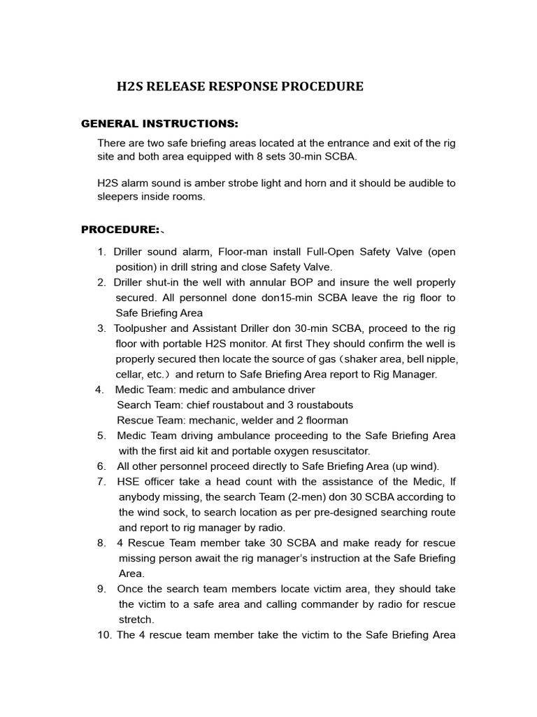 H2S Release Response Procedure Guide | PDF