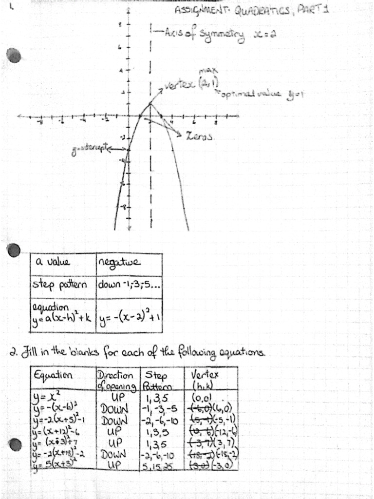 QuadraticsPart 1 - Check in Task 1 | PDF