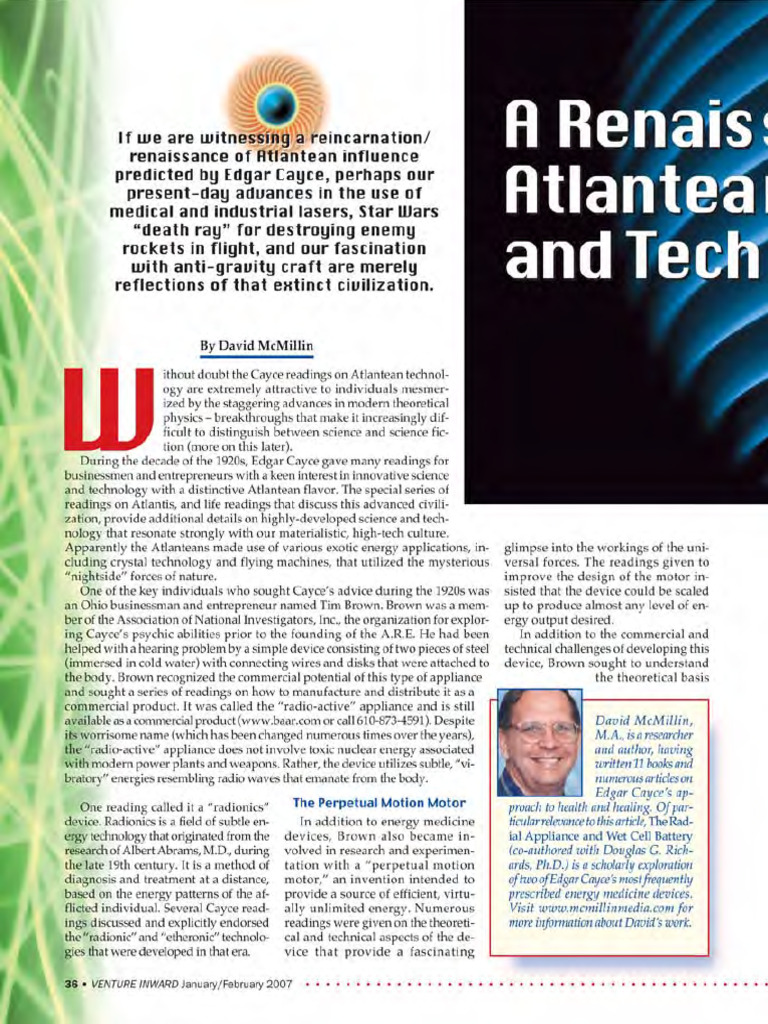 Edgar Cayce - Renaissance of Atlantean Technology | PDF | Force | Matter