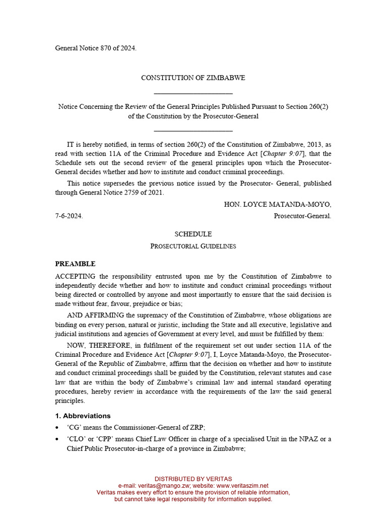 Review of Prosecutorial Guidelines Zimbabwe | PDF | Prosecutor ...