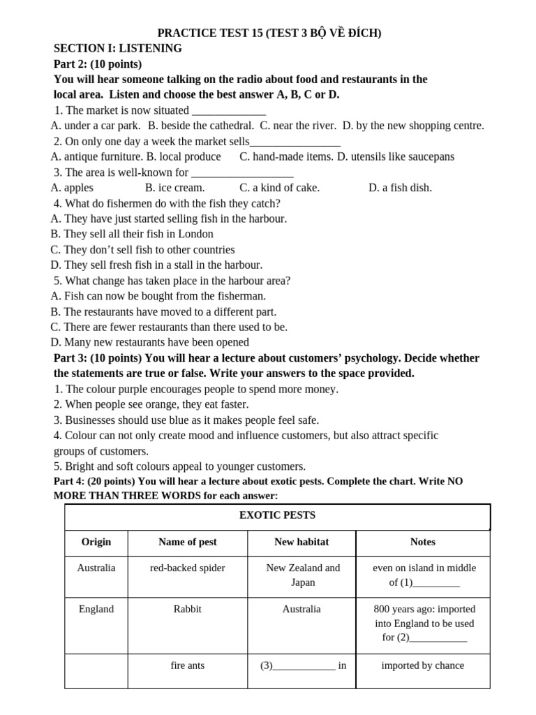Listening and Grammar Practice Test 15 | PDF | Literacy | Books
