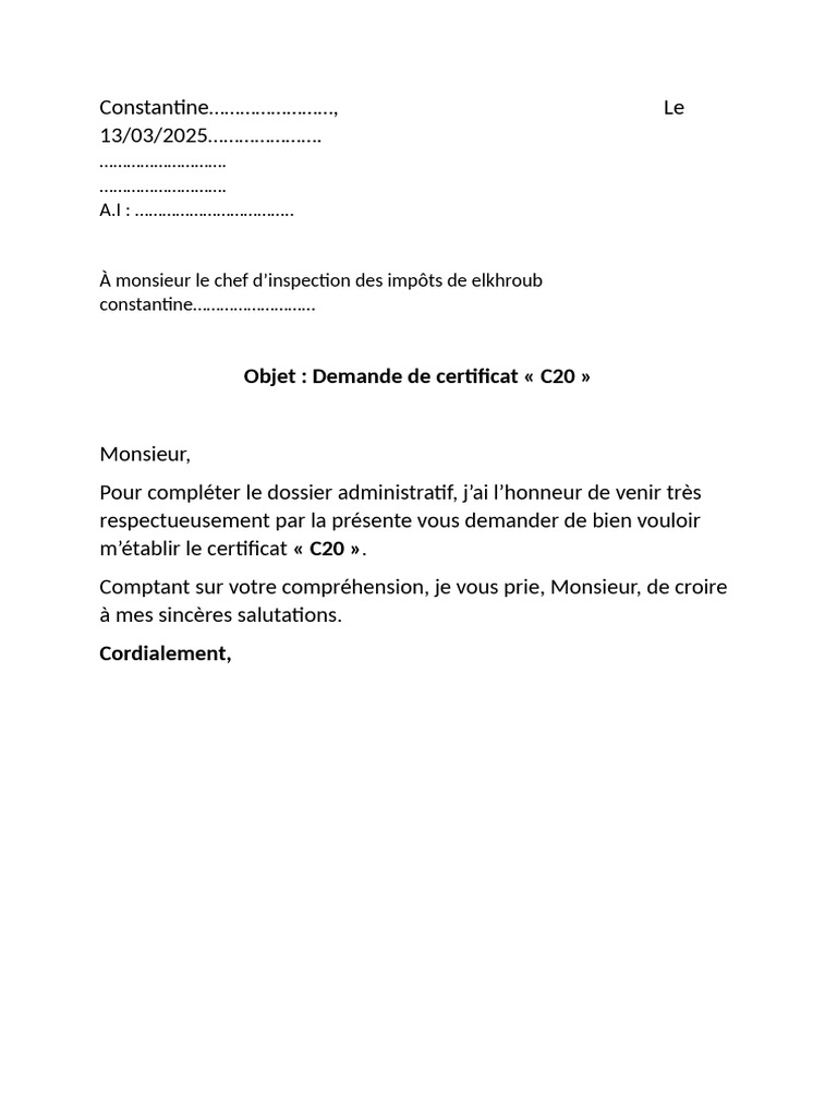Demande de certificat C20 | PDF