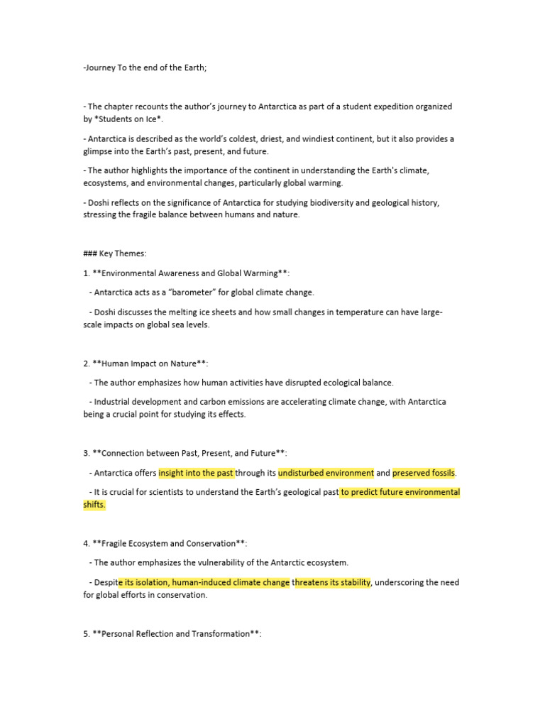Class 12 - IMP English Chapter Notes | PDF | Antarctica | Climate Change