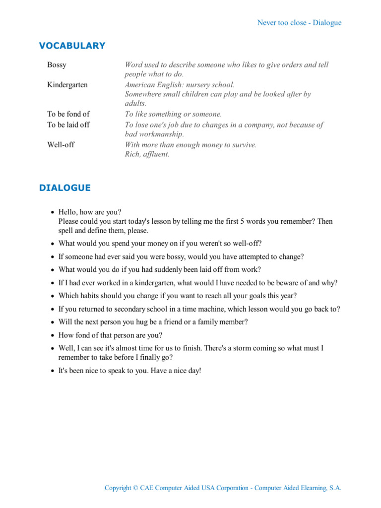 Never Too Close - Dialogue - Es | PDF