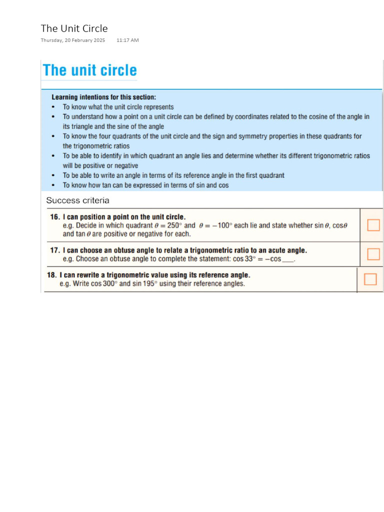 Understanding the Unit Circle in Trigonometry | PDF