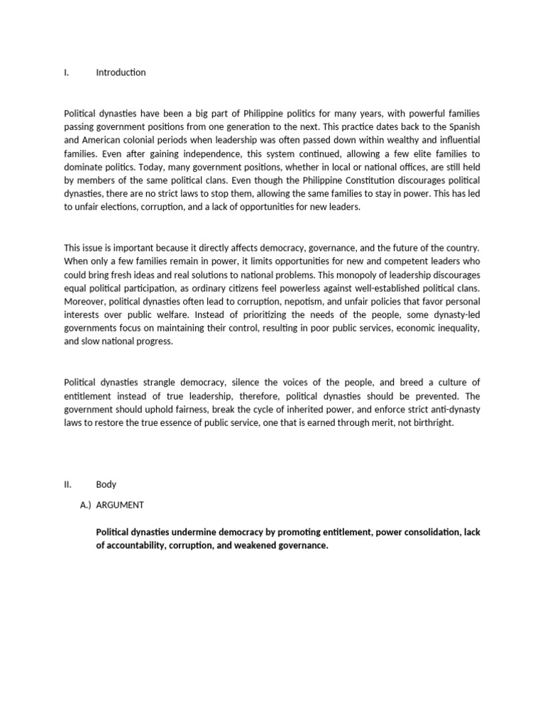 Position Paper Political Dynasty | PDF | Electoral Fraud | Elections