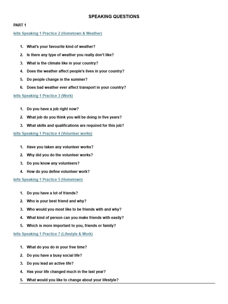 IELTS Speaking Practice Questions Guide | PDF | Advertising | Social ...