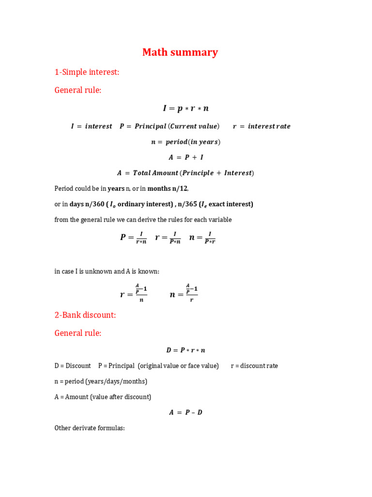 Math Summary | PDF