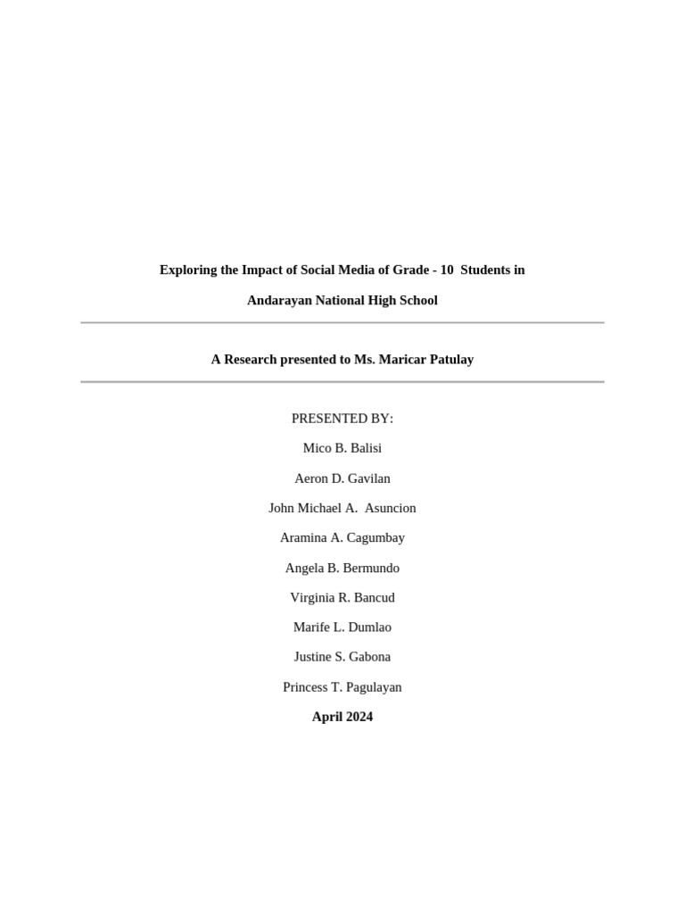 Social Media's Impact on Grade 10 Students | PDF | Social Media ...