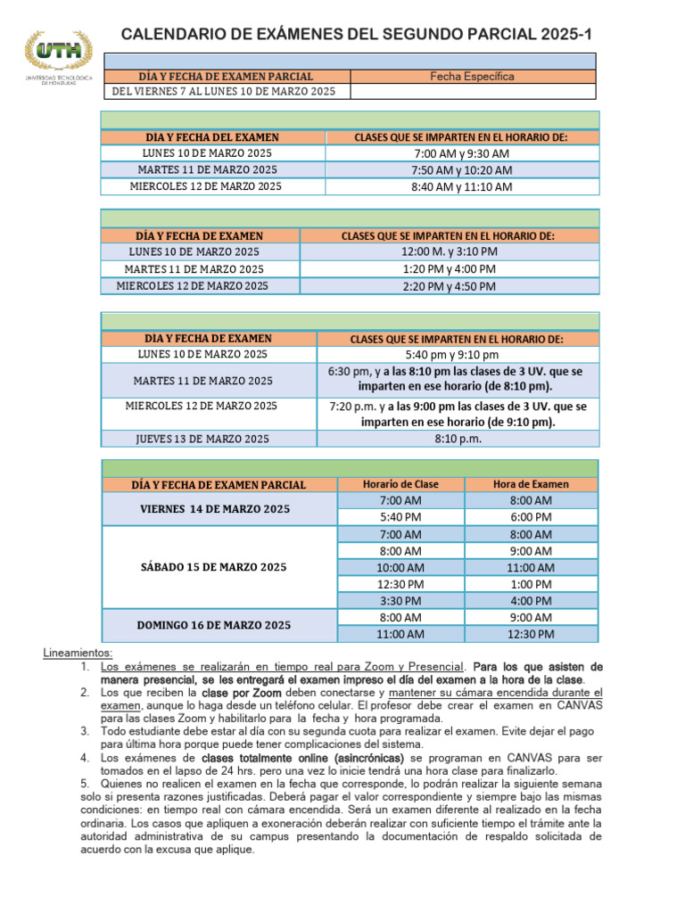 Calendario Exámenes Segundo Parcial 2025 | PDF