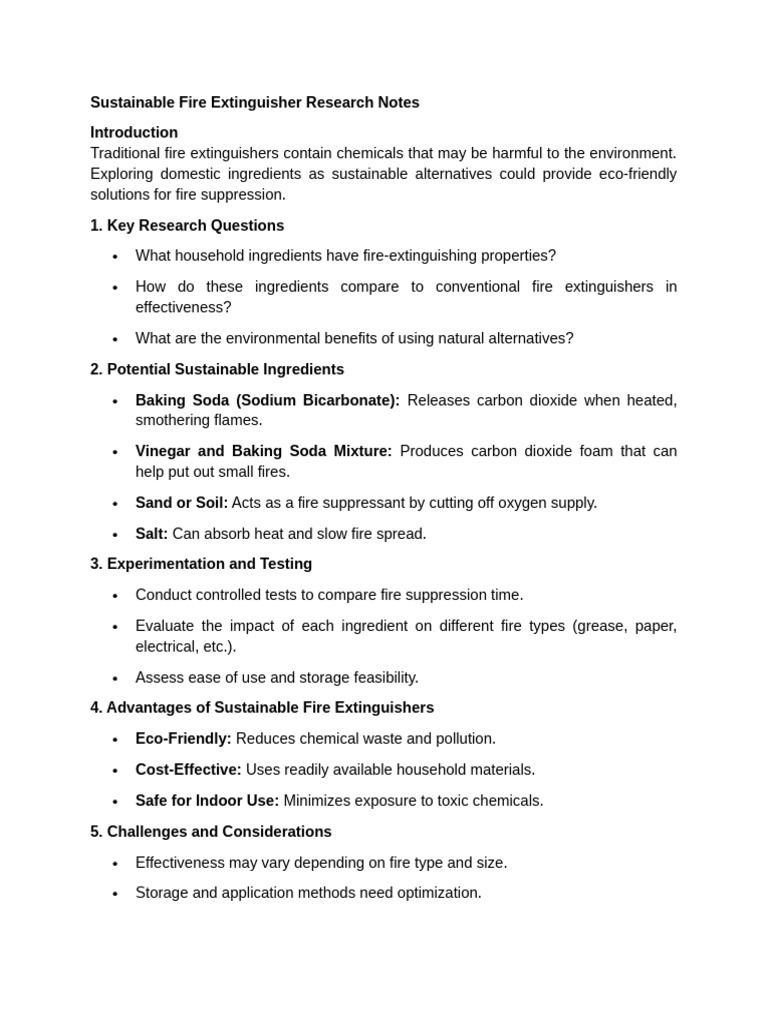 Sustainable Fire Extinguisher Research Notes Pdf