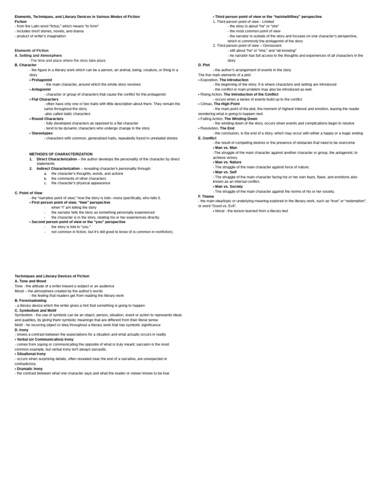 Elements, Techniques, and Literary Devices in Various Modes of Fiction ...
