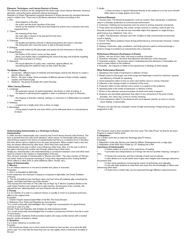Elements, Techniques, and Literary Devices in Drama | PDF | Play ...