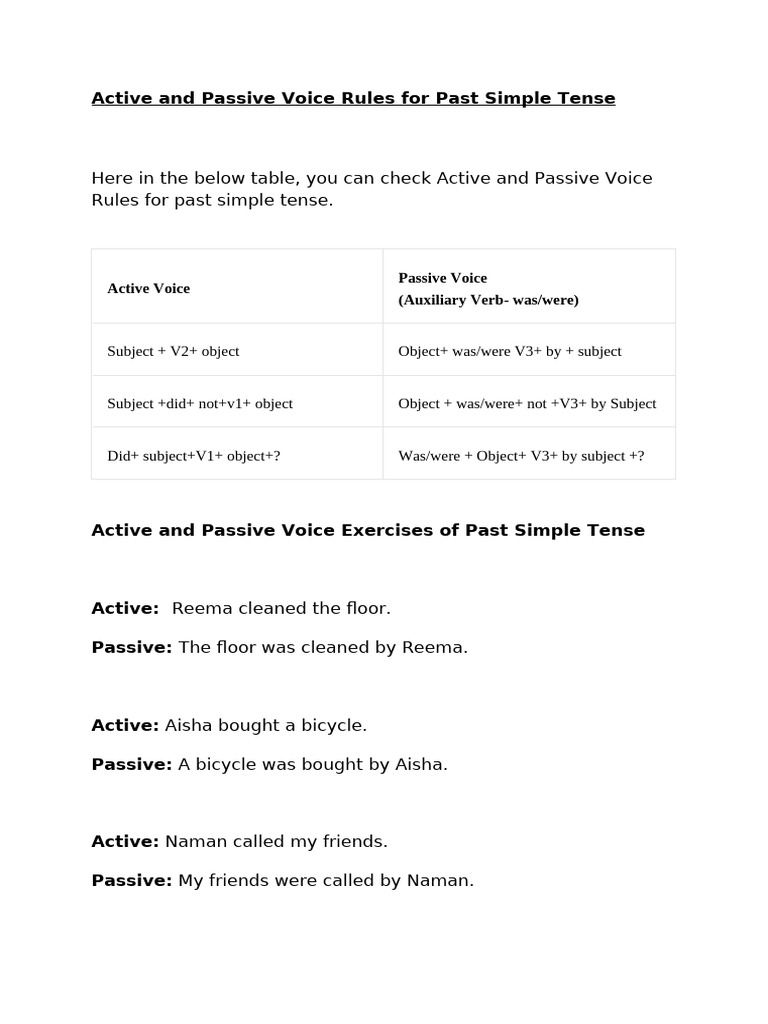 Active and Passive Voice Rules For | PDF | Subject (Grammar ...