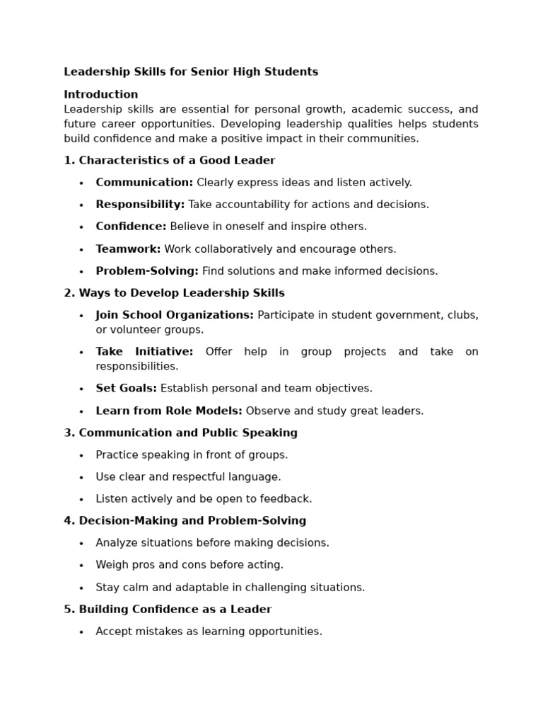Essential Leadership Skills for Teens | PDF