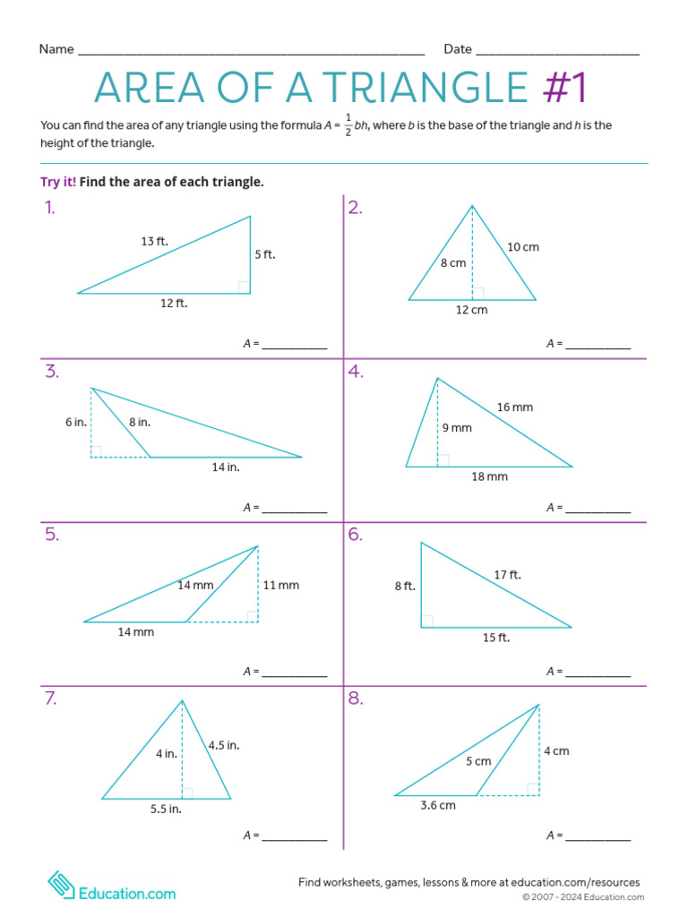 Calculate Triangle Area Worksheets | PDF | Area | Geometry