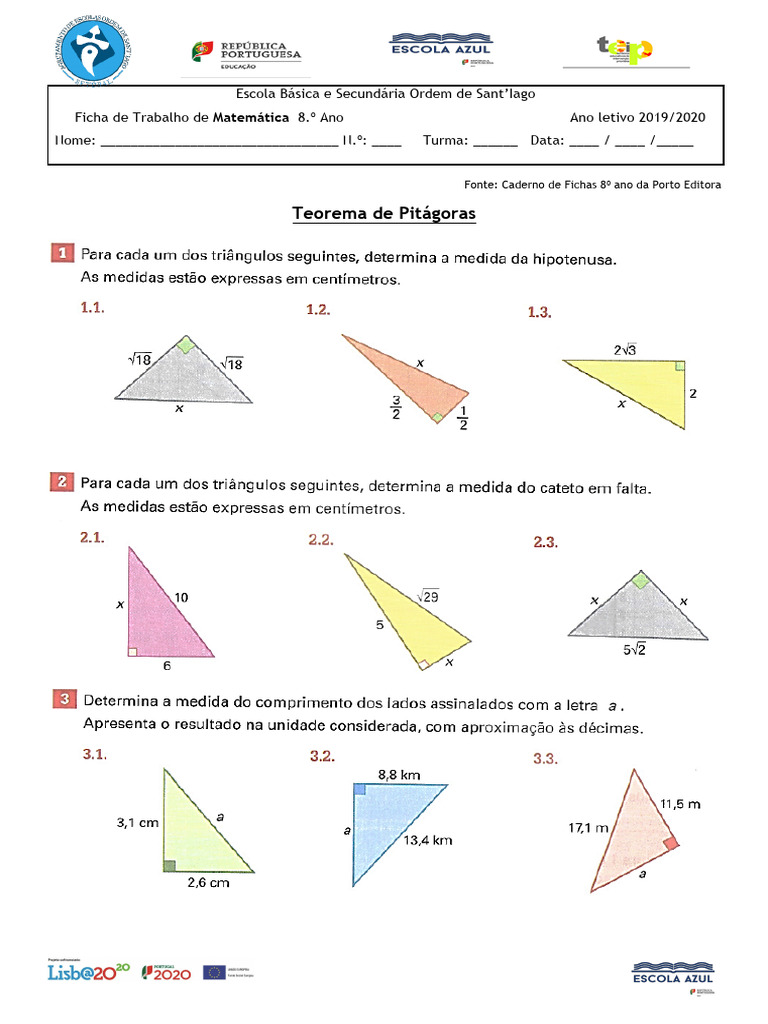 Teorema de Pitágoras - 8º Ano Matemática | PDF