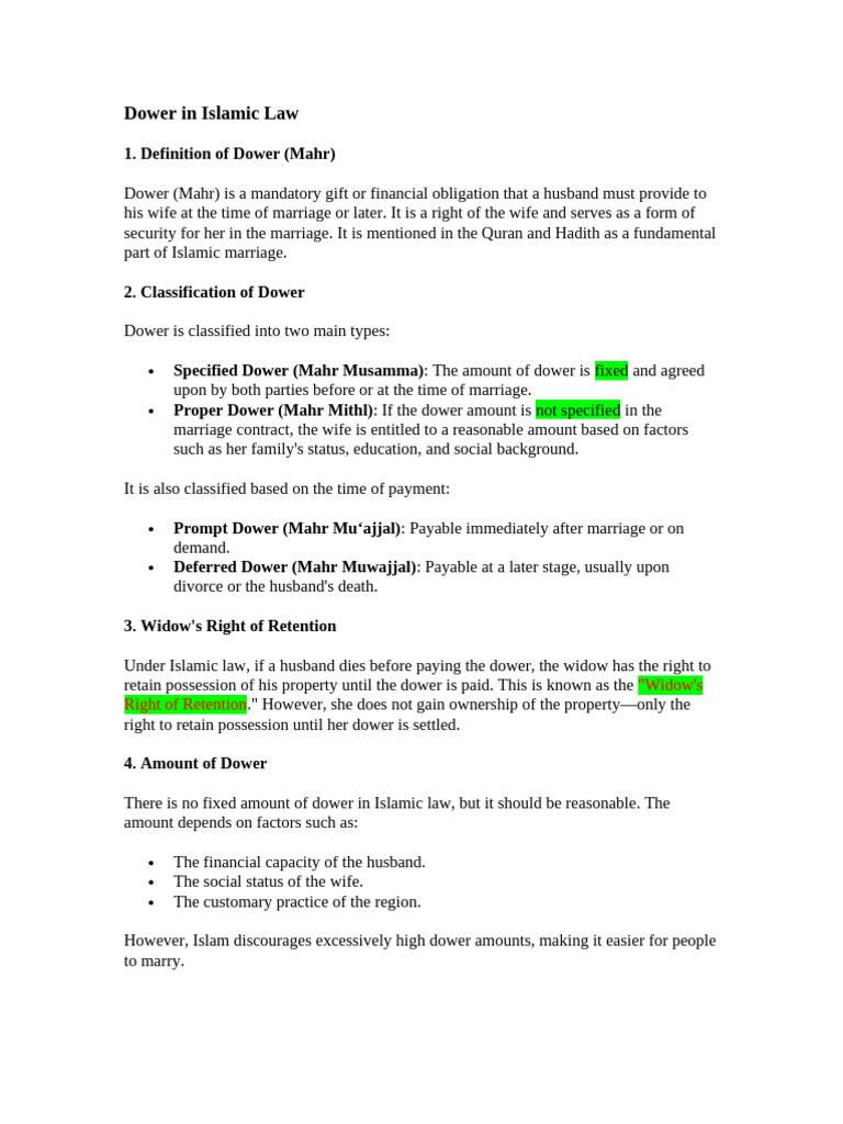 Dower in Islamic Law | PDF