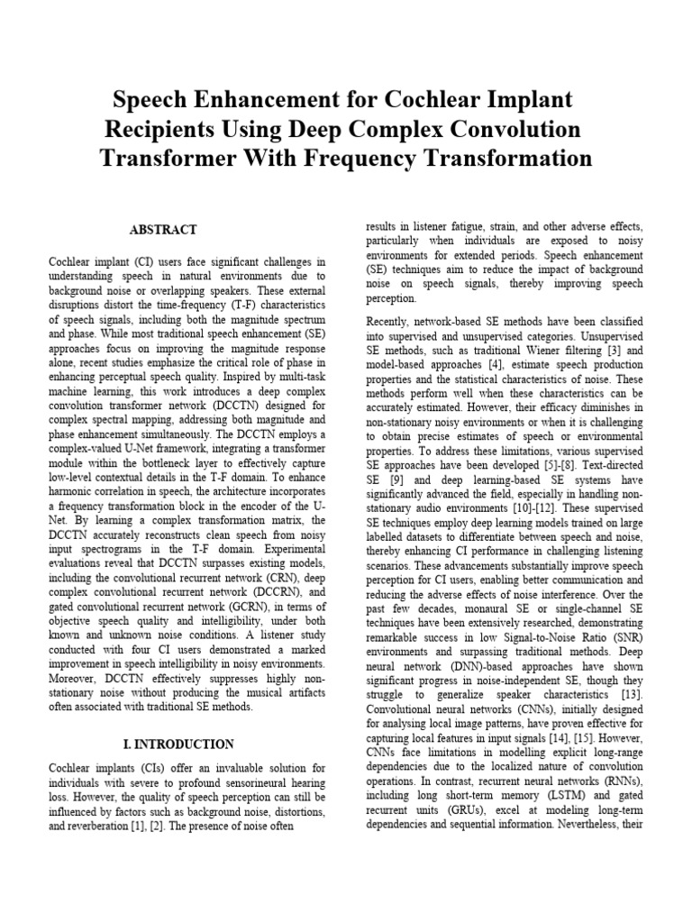 Deep Learning for Cochlear Implant Speech Enhancement | PDF | Data ...