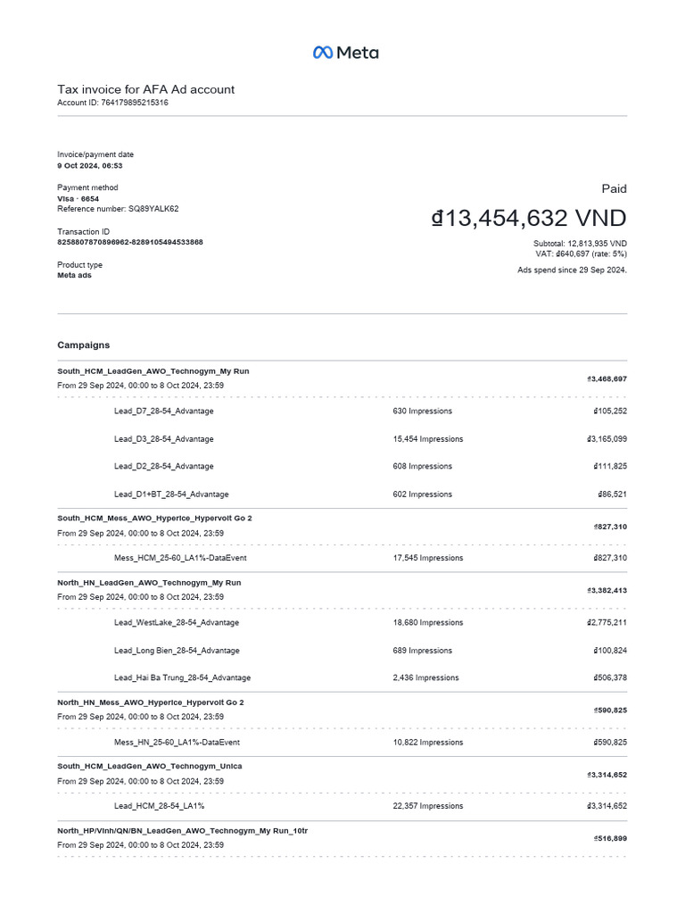 AFA Ad Account Tax Invoice Details | PDF | Invoice | Services (Economics)